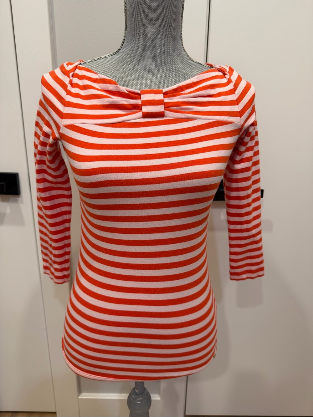 kate spade Orange and White Striped Boatneck Top with Bow Accent